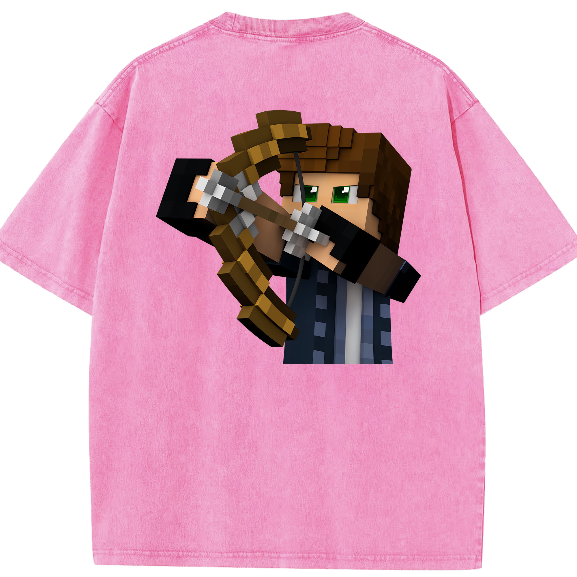 （画像用） マインクラフト ブロックの世界 Minecraft MC Block world 綿100% ヴィンテージ風 半袖Tシャツ（背面プリント）